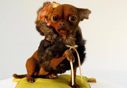 dog realistic sculpture rabbit’s fur roadkill