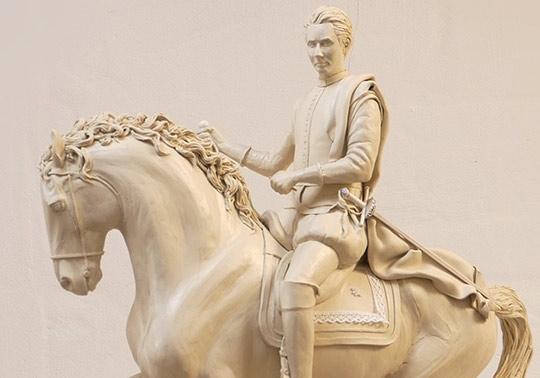 waterlinie museum, historische personage prins Maurits te paard, sculptuur, beeld, model 